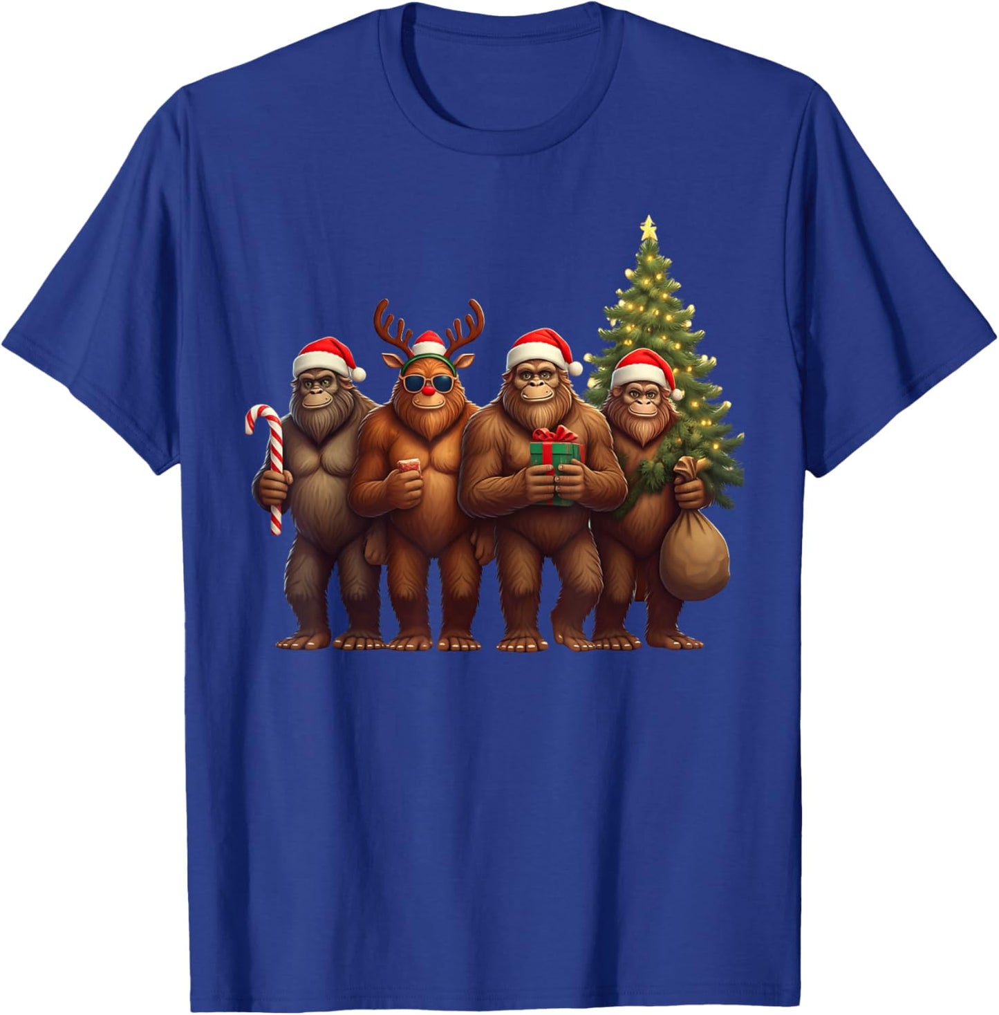 Santa Bigfoot Christmas Lights Bigfoot Lover Xmas Squad T-Shirt - T-Shirt | Royal