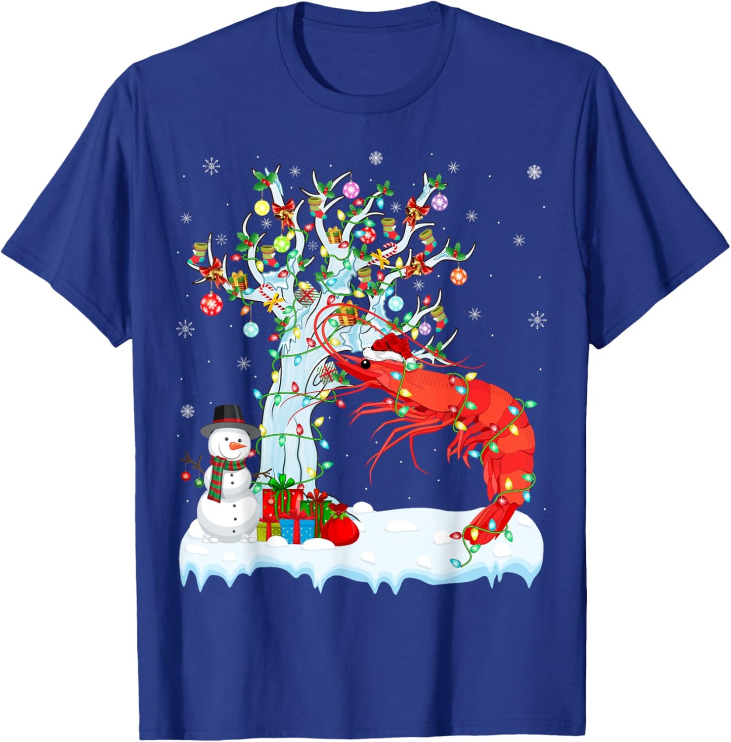 Shrimp Fish Xmas Lighting Tree Santa Hat Shrimp Christmas T-Shirt - T-Shirt | Royal