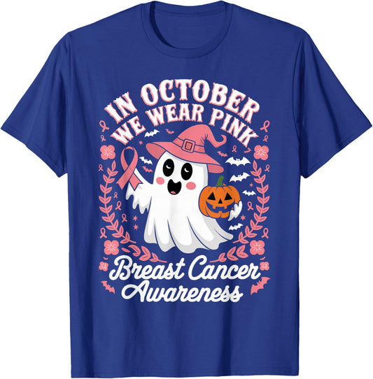 In October We Wear Pink Pumpkins Breast Cancer Awareness T-Shirt - T-Shirt | Royal