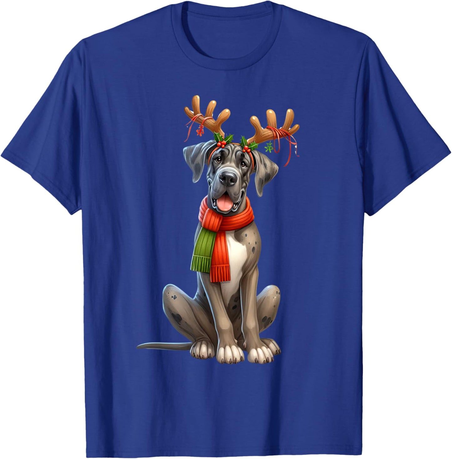 Great Dane Reindeer Santa Hat Xmas Lights Christmas Xmas Dog T-Shirt - T-Shirt | Royal