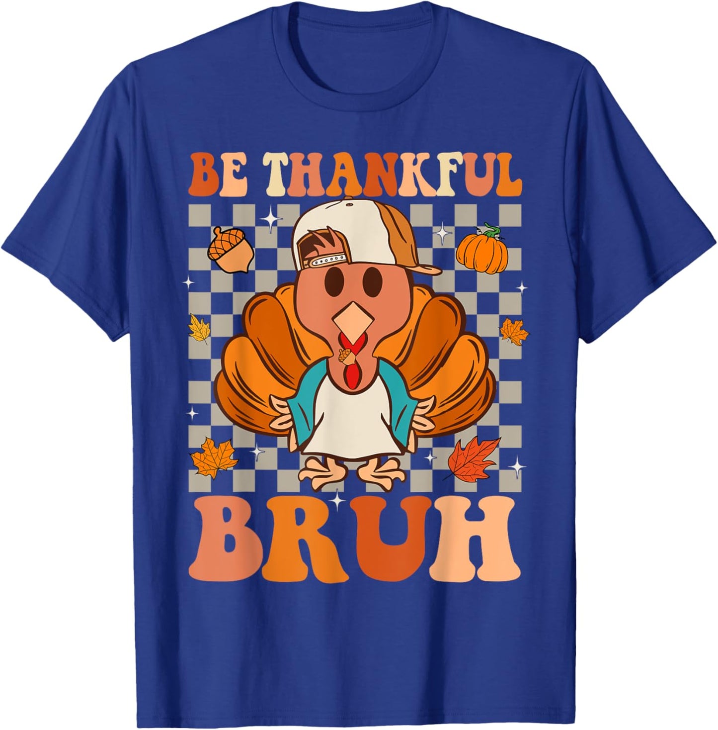 Bruh Meme Funny Thanksgiving Turkey Thankful Retro Boys T-Shirt - T-Shirt | Royal