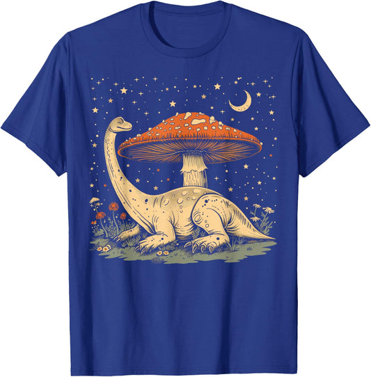 Cute Brontosaurus Dinosaur Cottagecore Aesthetic Mushroom T-Shirt - T-Shirt | Royal