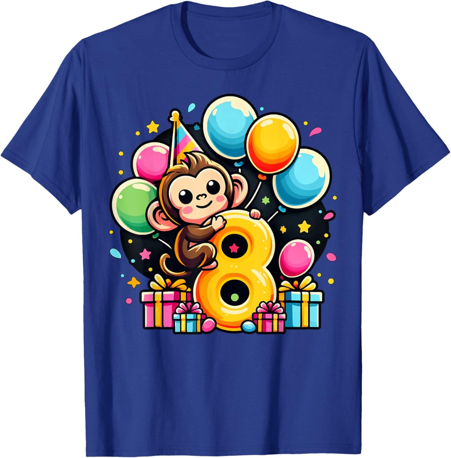 Monkey 8th birthday boy girl 8 years old eighth eight Monkey T-Shirt - T-Shirt | Royal