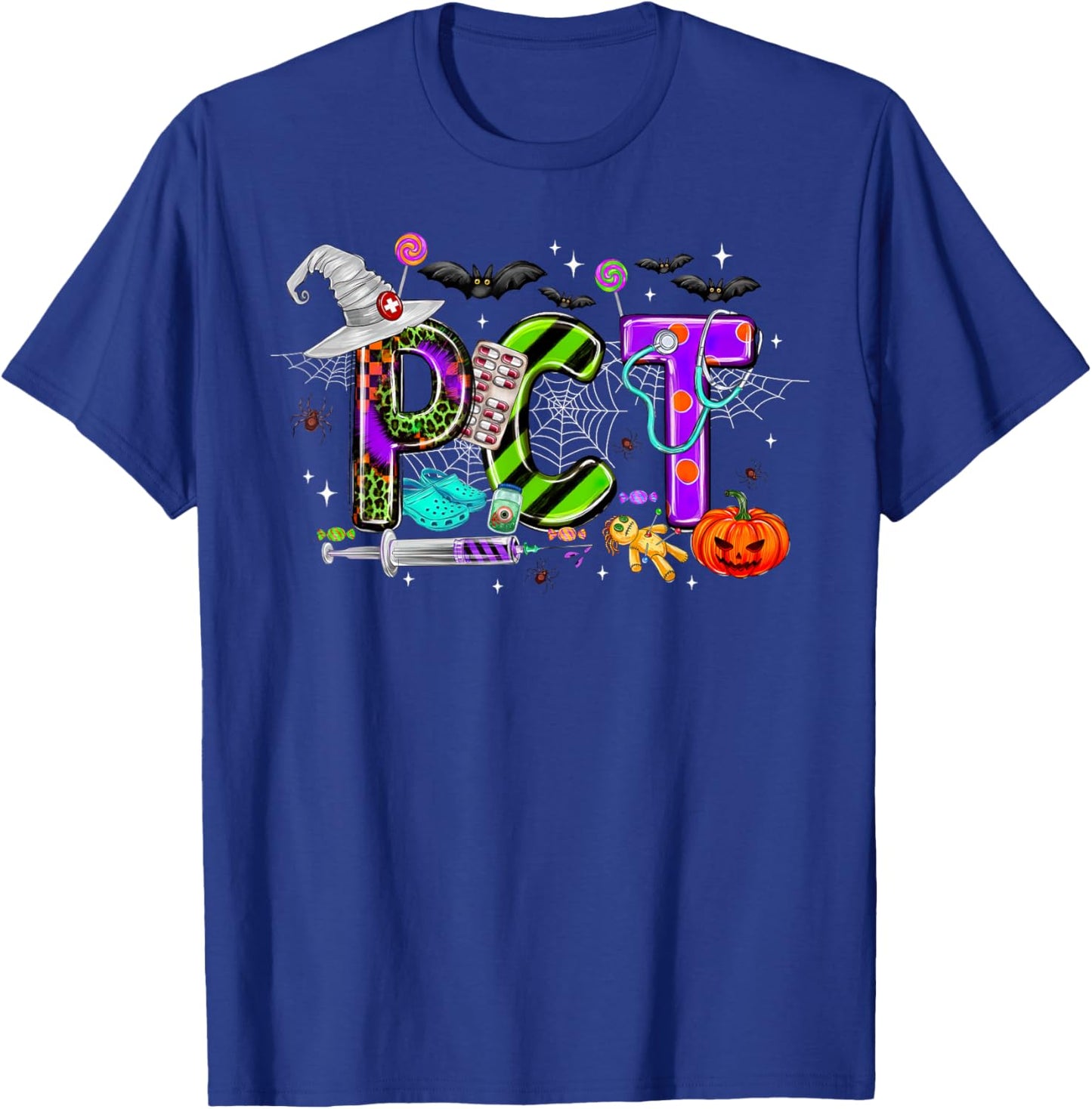 Retro PCT Patient Care Technician Halloween Spooky Season T-Shirt - T-Shirt | Royal