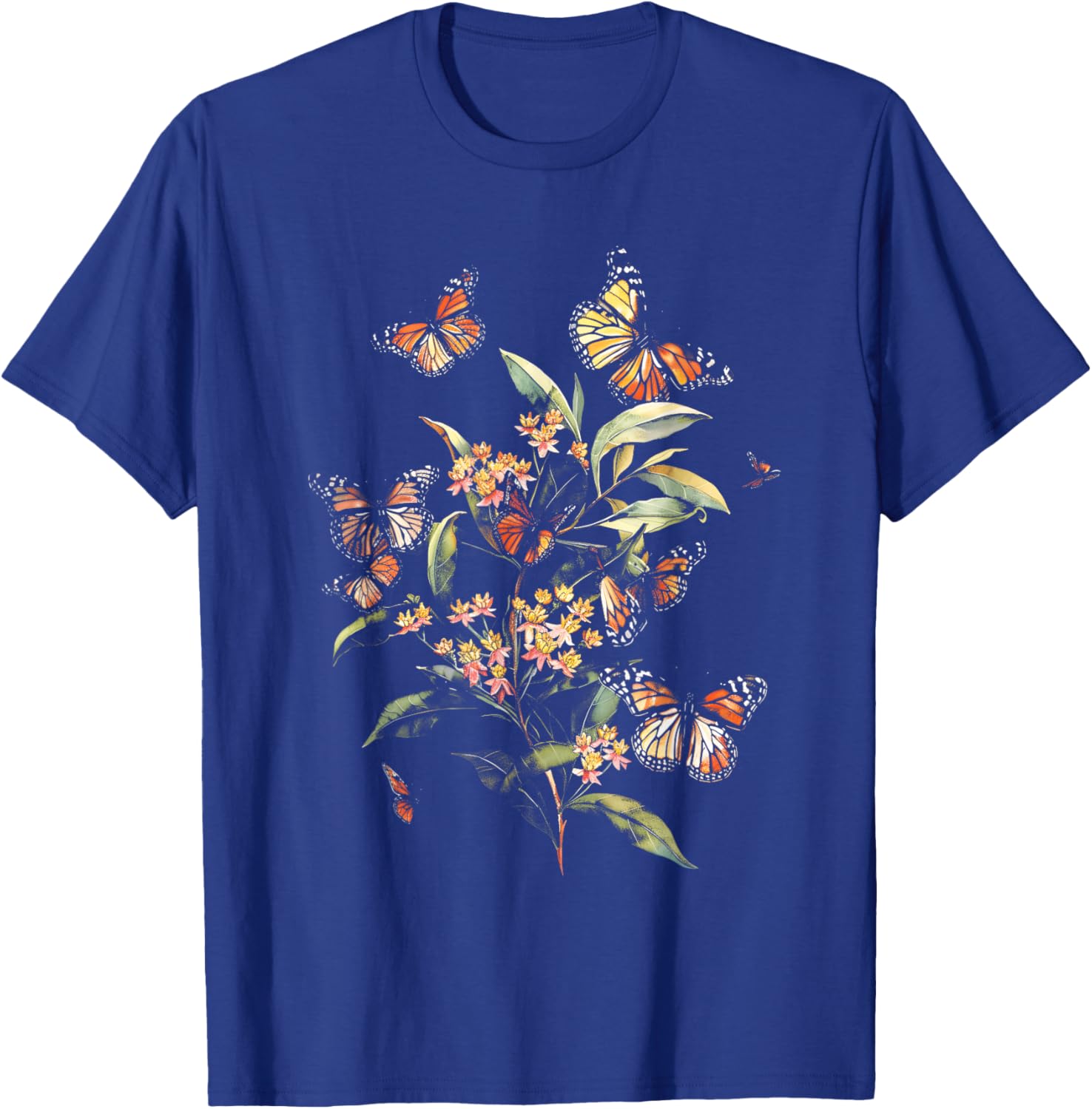 Vintage Monarch Butterfly Milkweed Flower Girl Plant Mom T-Shirt - T-Shirt | Royal