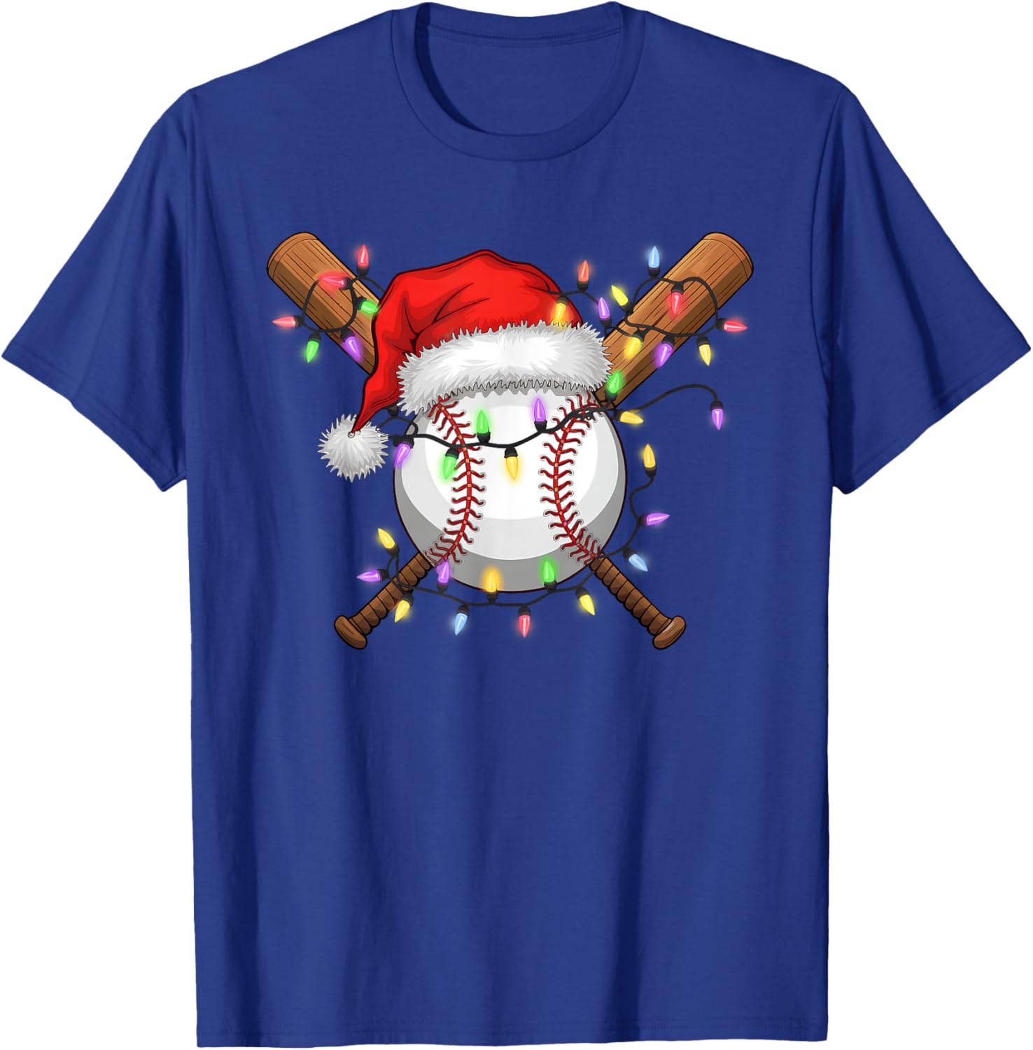 Christmas Baseball Player Santa Hat Sports Men Boys T-Shirt - T-Shirt | Royal