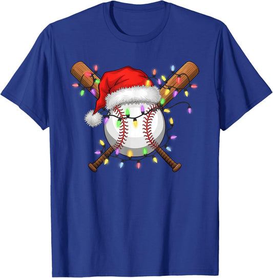 Christmas Baseball Player Santa Hat Sports Men Boys T-Shirt - T-Shirt | Royal