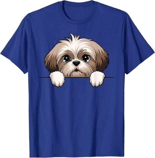 Cute Shih Tzu Peeking Puppy Funny Dog Lover T-Shirt - T-Shirt | Royal