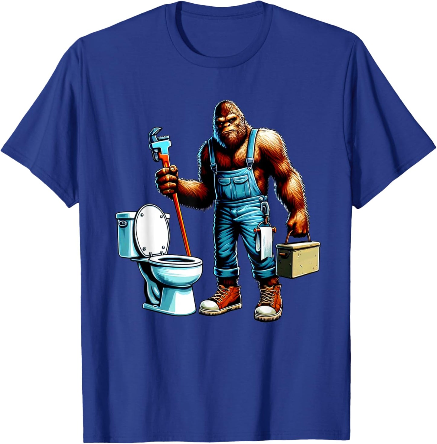 Bigfoot At Work Plumber Plumbing Worker Sasquatch Funny T-Shirt - T-Shirt | Royal