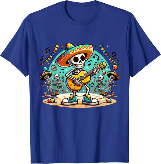 Cute Dia De Los Muertos Mexican Kids Sugar Skeleton guitar T-Shirt - T-Shirt | Royal
