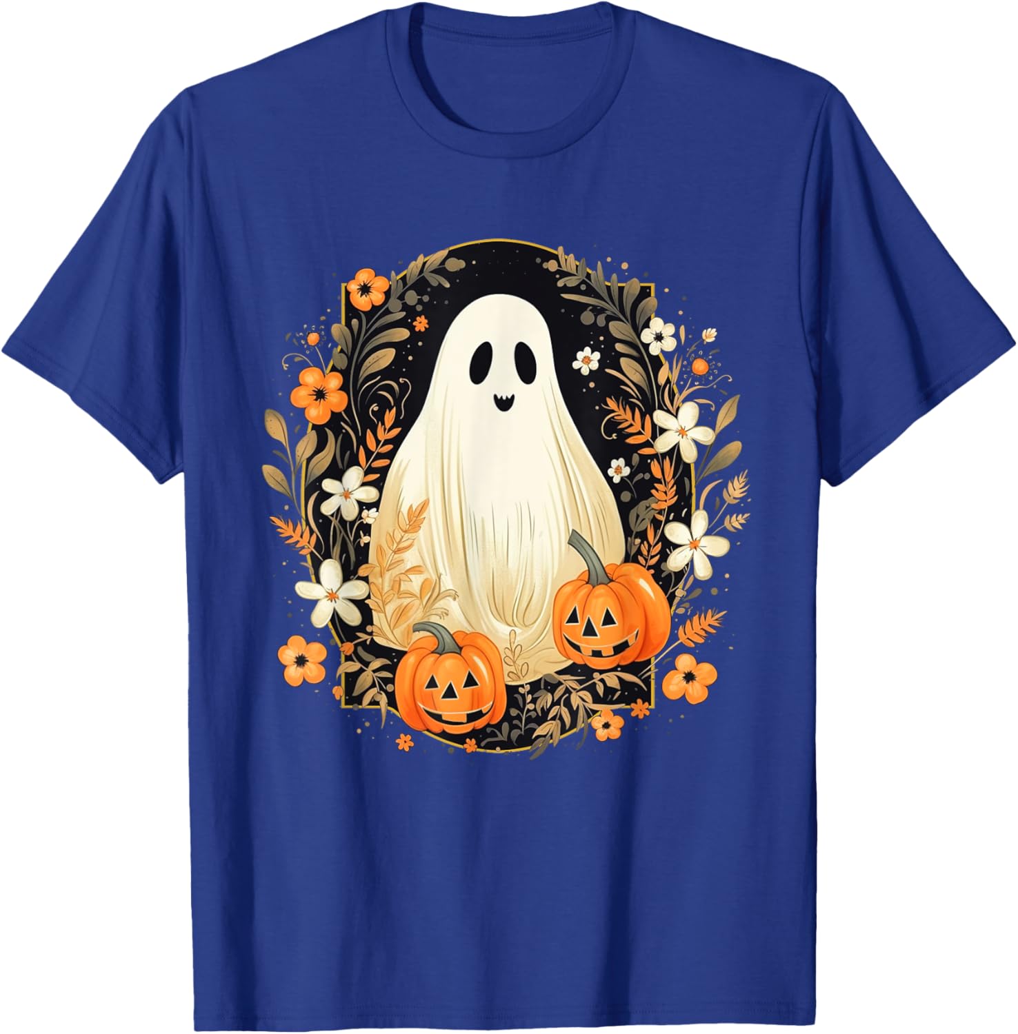 Vintage Floral Ghost Halloween Ghost Pumpkin Jack-o-Lantern T-Shirt - T-Shirt | Royal