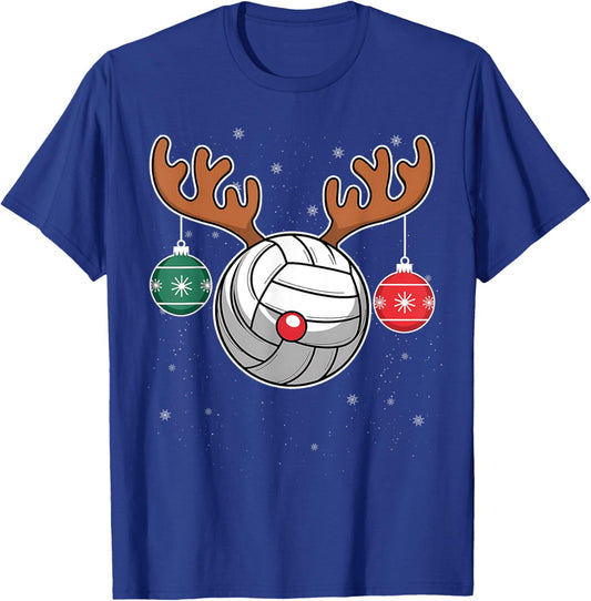 Cute Reindeer Volleyball Women Men Christmas Xmas Reindeer Volleyball Christmas Volleyball Lover Pajama Xmas T-Shirt - T-Shirt | Royal