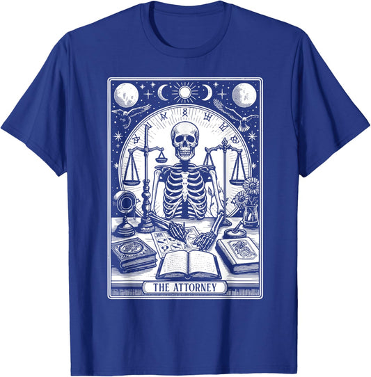 Retro The Attorney Tarot Card Skeleton Lawyer Law Men Women T-Shirt - T-Shirt | Royal