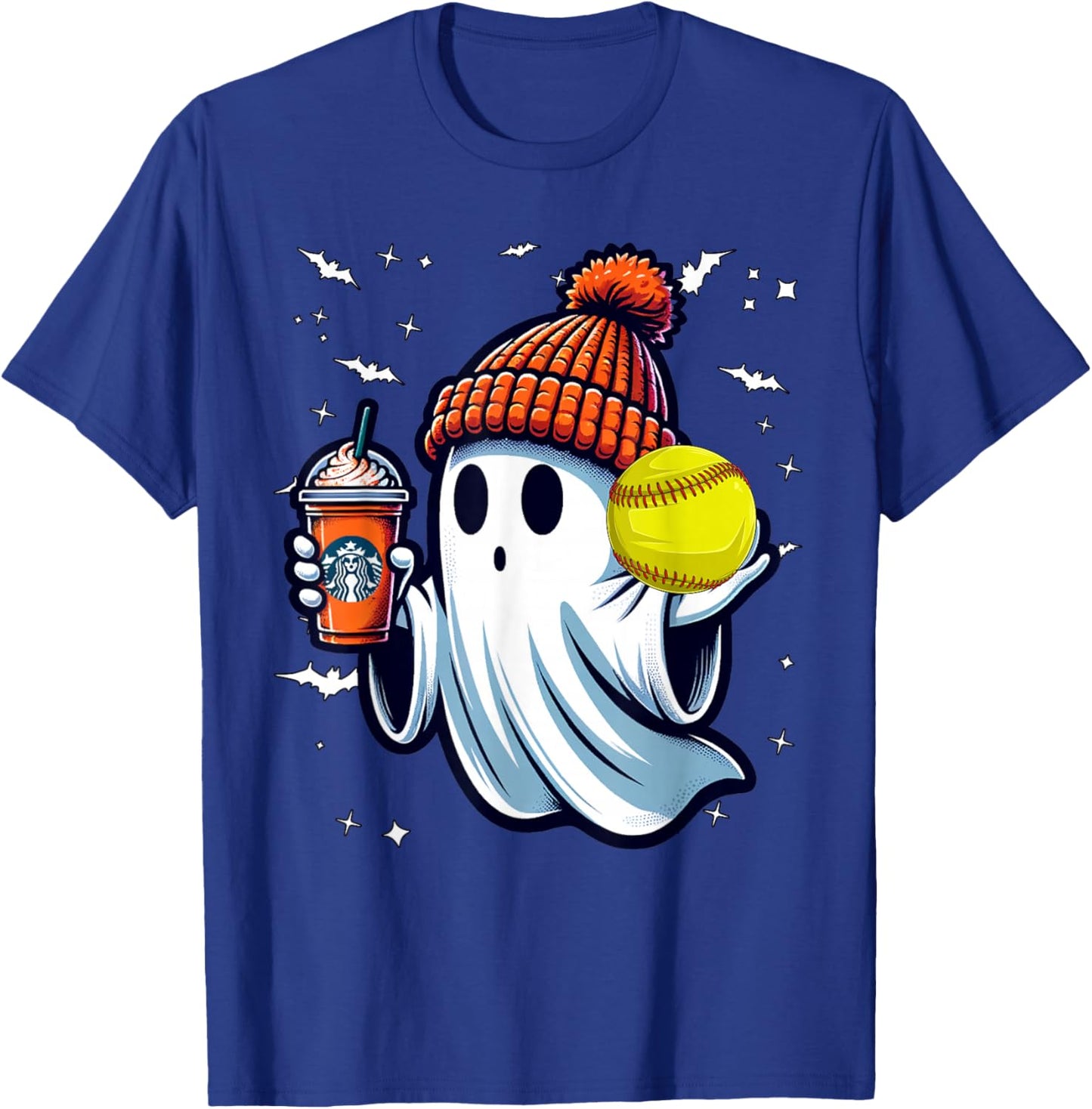 Ghost Pumpkin Drinks Beanie Fall Softball Lovers Halloween T-Shirt - T-Shirt | Royal