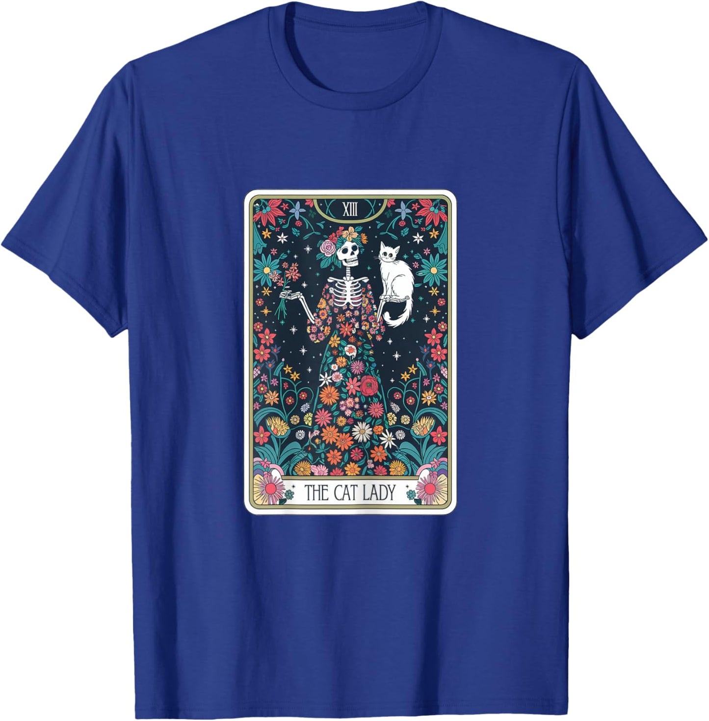 Tarot Card The Cat Lady Cats Lover Vintage Goth Art Skeleton T-Shirt - T-Shirt | Royal