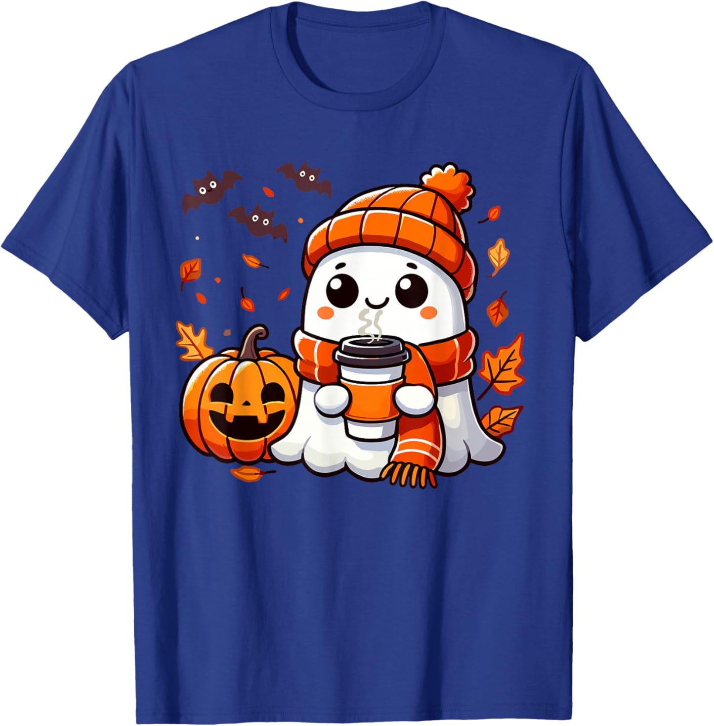 Cute Halloween Ghost Drinking Ice Coffee, Halloween Women T-Shirt - T-Shirt | Royal
