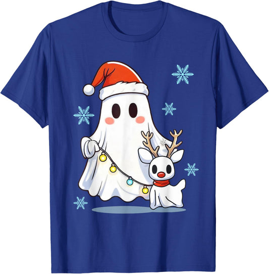 Cute Santa Ghost Walking Dog Christmas Dog Lover Pajamas Women Kids T-Shirt - T-Shirt | Royal