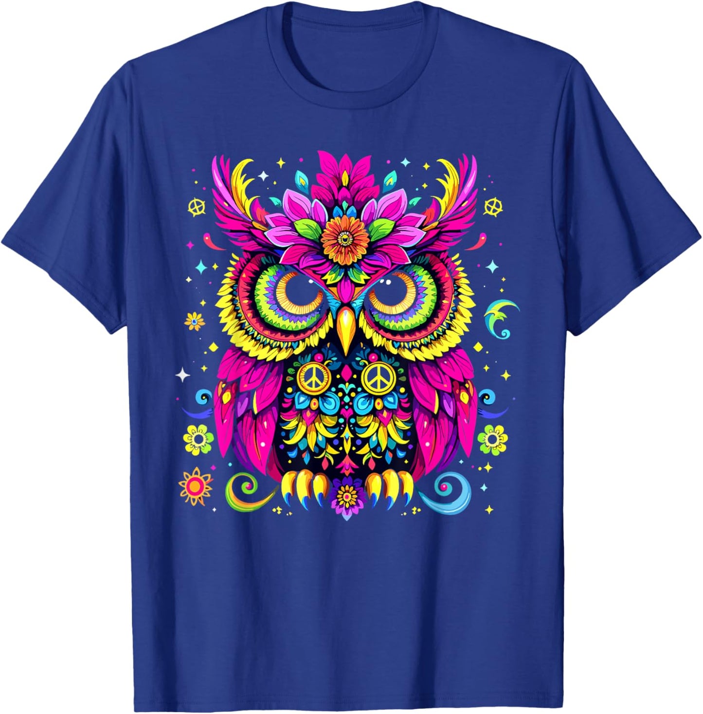 Trippy EDM Peace Owl Hippie Psychedelic T-Shirt - T-Shirt | Royal
