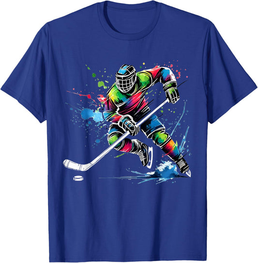 Colorful Ice Hockey Fan Player Tie Dye Color Splash Sports T-Shirt - T-Shirt | Royal