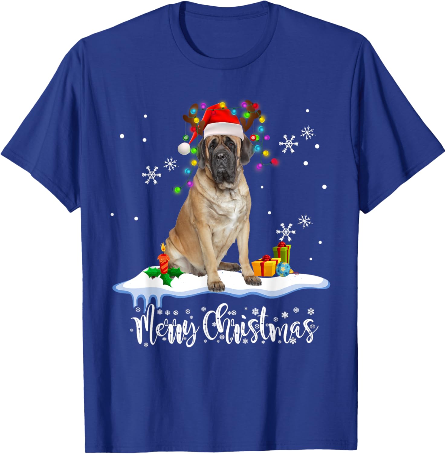 Christmas English Mastiff Reindeer Santa Hat Holiday Costume T-Shirt - T-Shirt | Royal