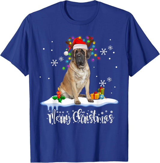Christmas English Mastiff Reindeer Santa Hat Holiday Costume T-Shirt - T-Shirt | Royal