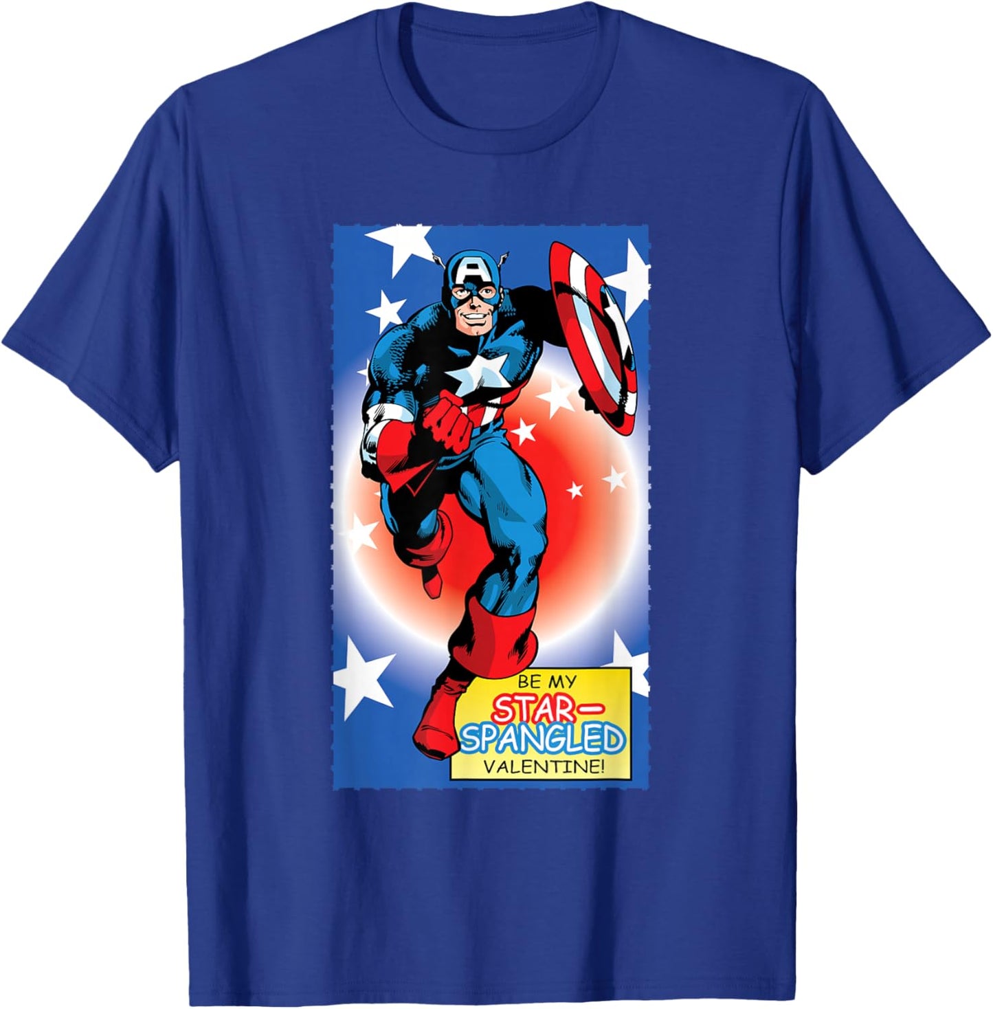 Marvel Retro '80s Valentine's Day Card Captain America T-Shirt - T-Shirt | Royal