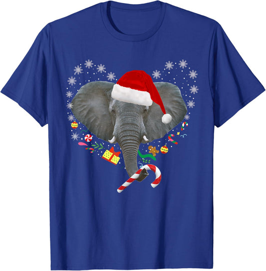 Christmas Elephant Santa Hat Funny Elephant Lover Xmas Gift T-Shirt - T-Shirt | Royal