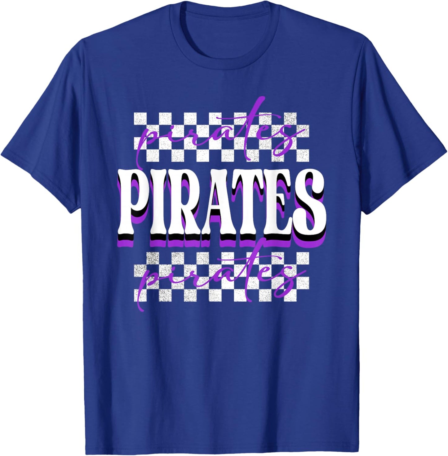 Pirates Checkered School Spirit Purple Pirate Pride Mascot T-Shirt - T-Shirt | Royal