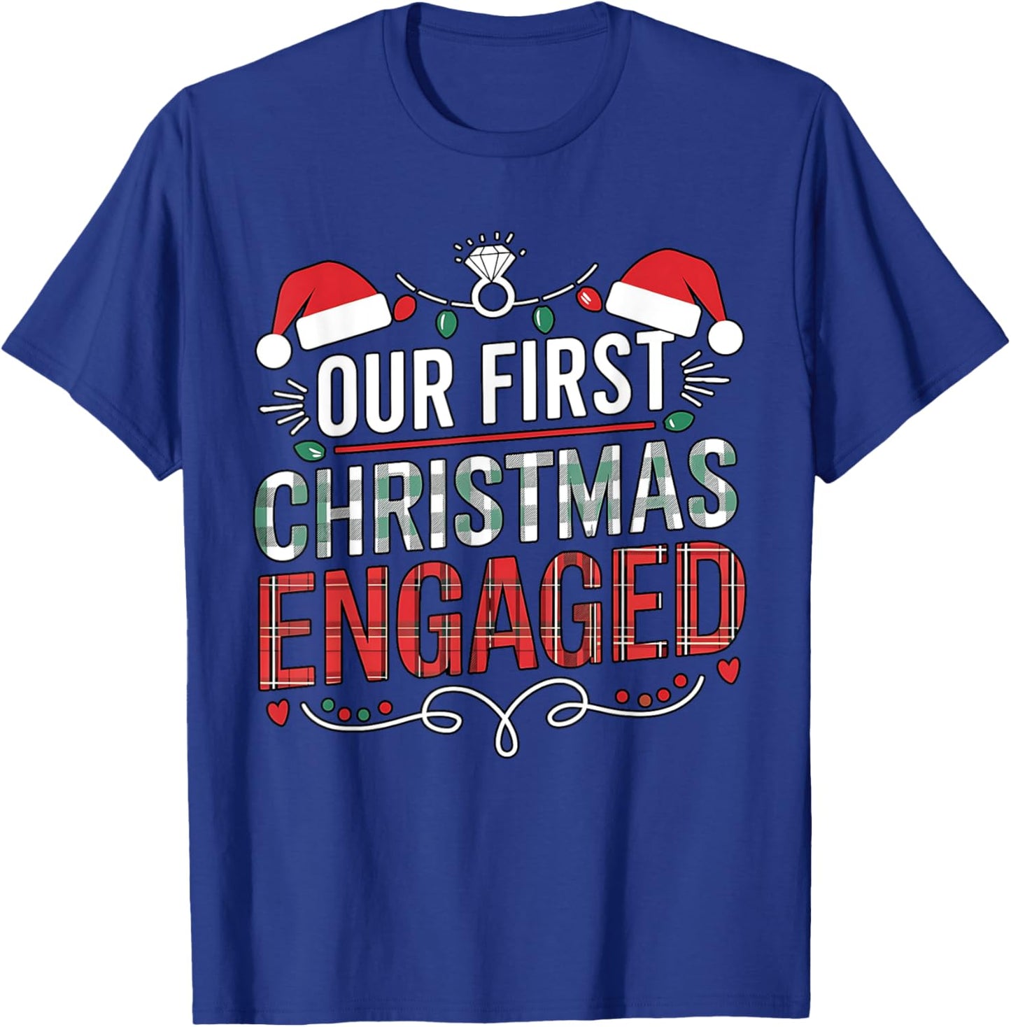 Our First Christmas Engaged 2024 Couples Pajamas Christmas T-Shirt - T-Shirt | Royal