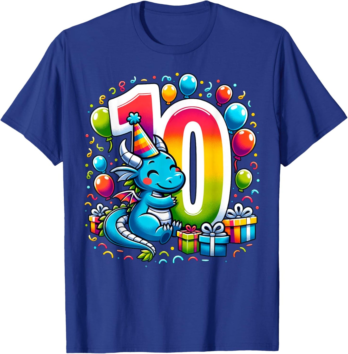 Dragon 10th birthday boy girl 10 years old tenth ten Dragon T-Shirt - T-Shirt | Royal