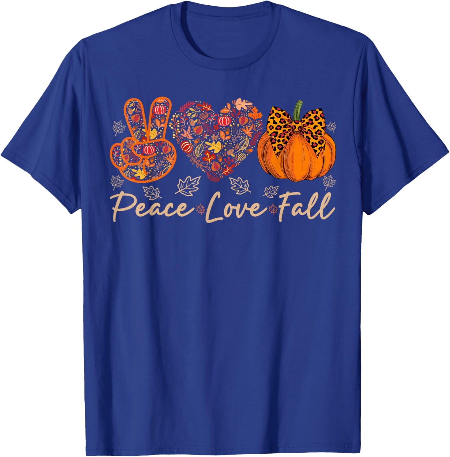 Peace Love Fall Men Women Kids Autumn Pumpkin Fall T-Shirt - T-Shirt | Royal