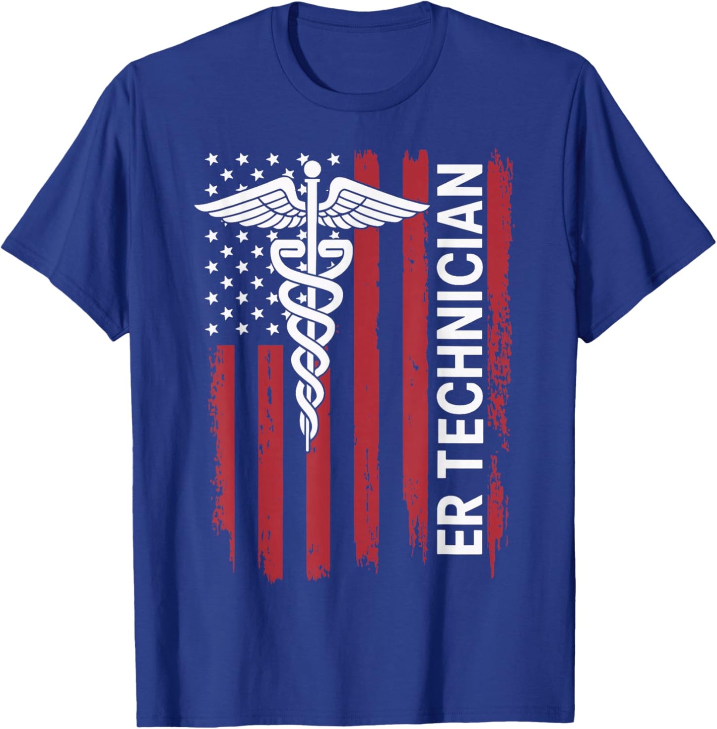 ER Technician Emergency Room American Flag ED Tech ER Tech T-Shirt - T-Shirt | Royal
