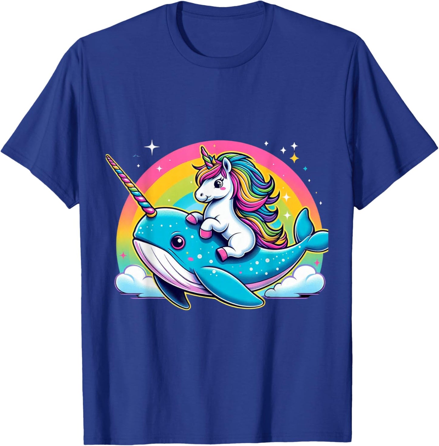 Unicorn Riding Narwhal Boys Girls Men Women Kids Rainbow T-Shirt - T-Shirt | Royal