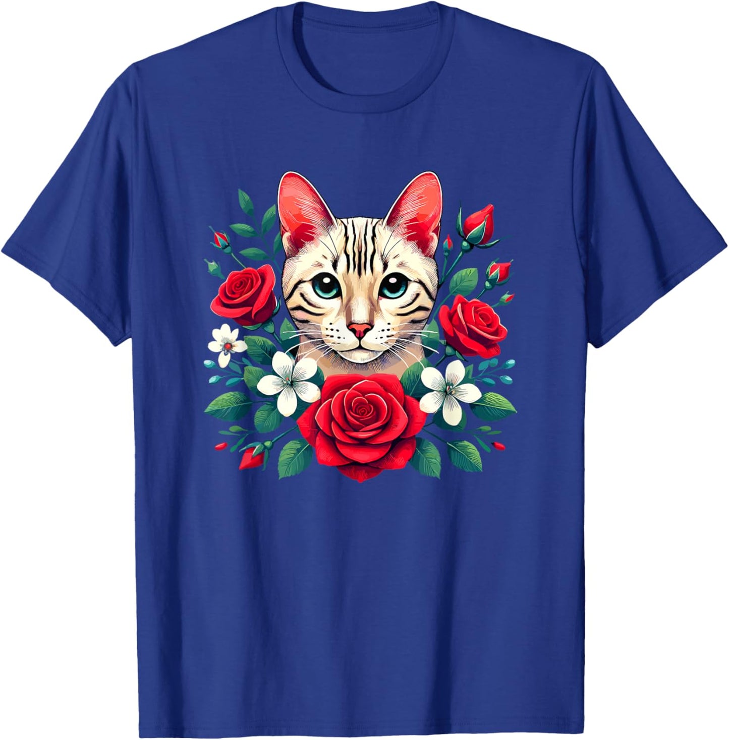 Roses Flowers Snow Bengal Cat Women Kids T-Shirt - T-Shirt | Royal
