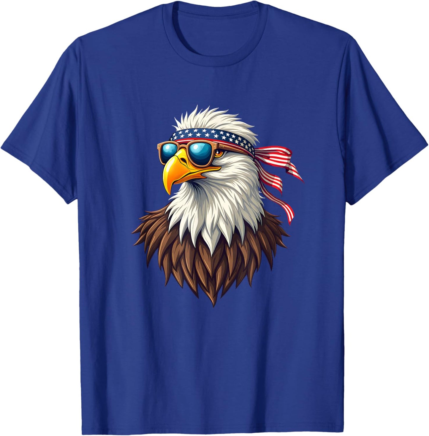 Patriotic Eagle Graphic - Retro American Flag Design T-Shirt - T-Shirt | Royal