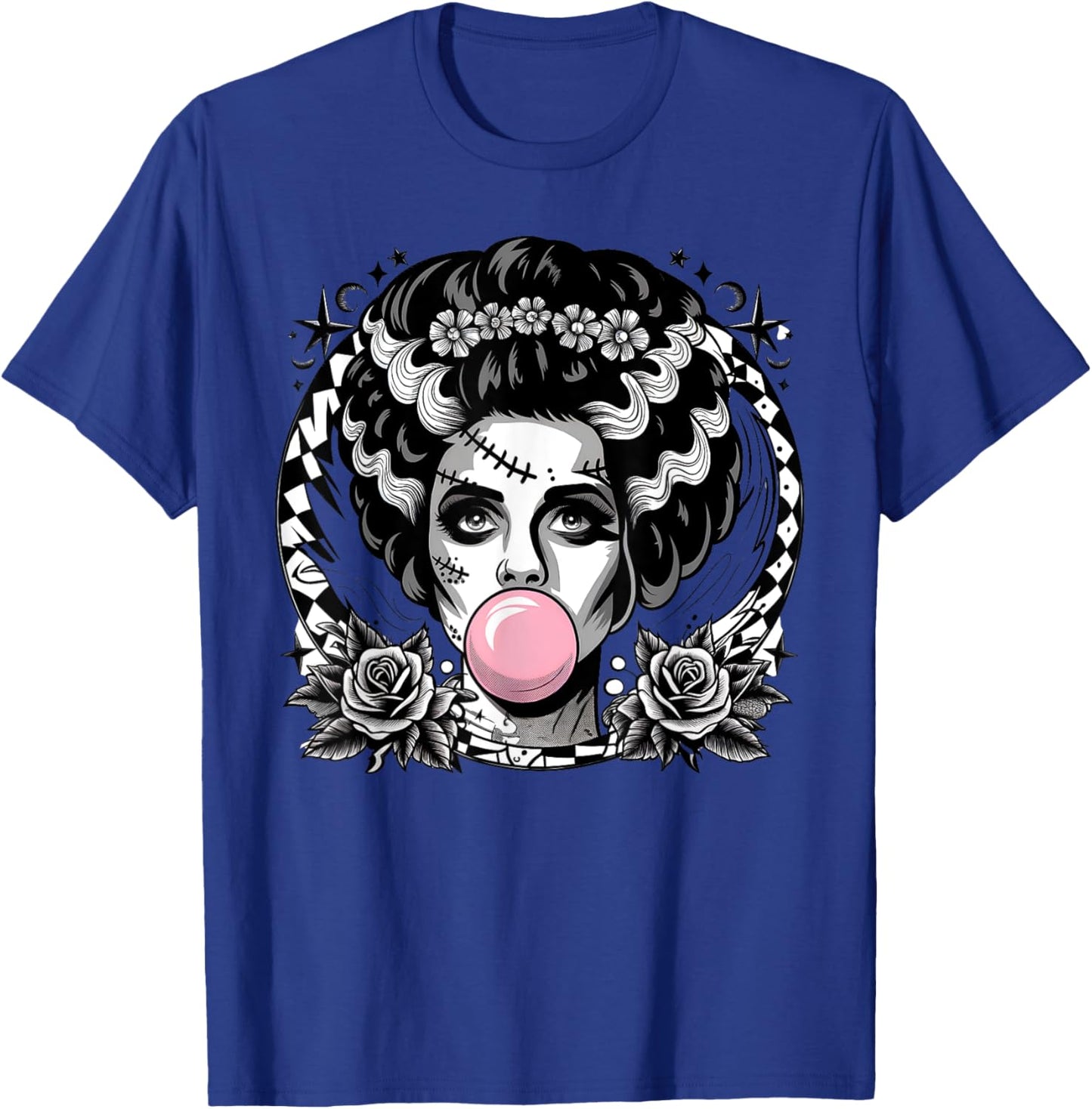 Frankenstein Monster And Bride Bubble Gum Funny Halloween T-Shirt - T-Shirt | Royal
