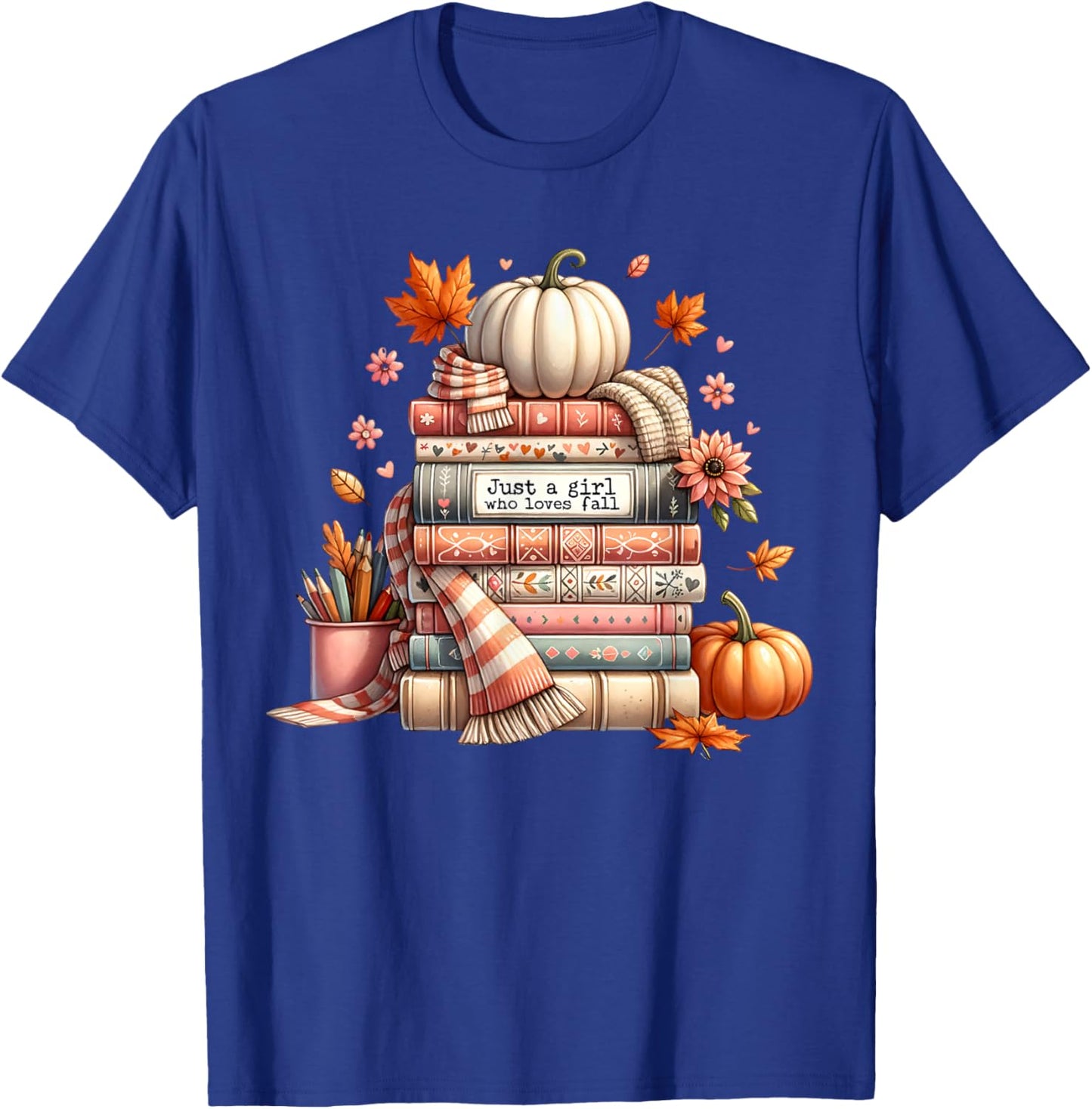 Fall In Love With Reading Autumn Librarian Cute Book Lover T-Shirt - T-Shirt | Royal