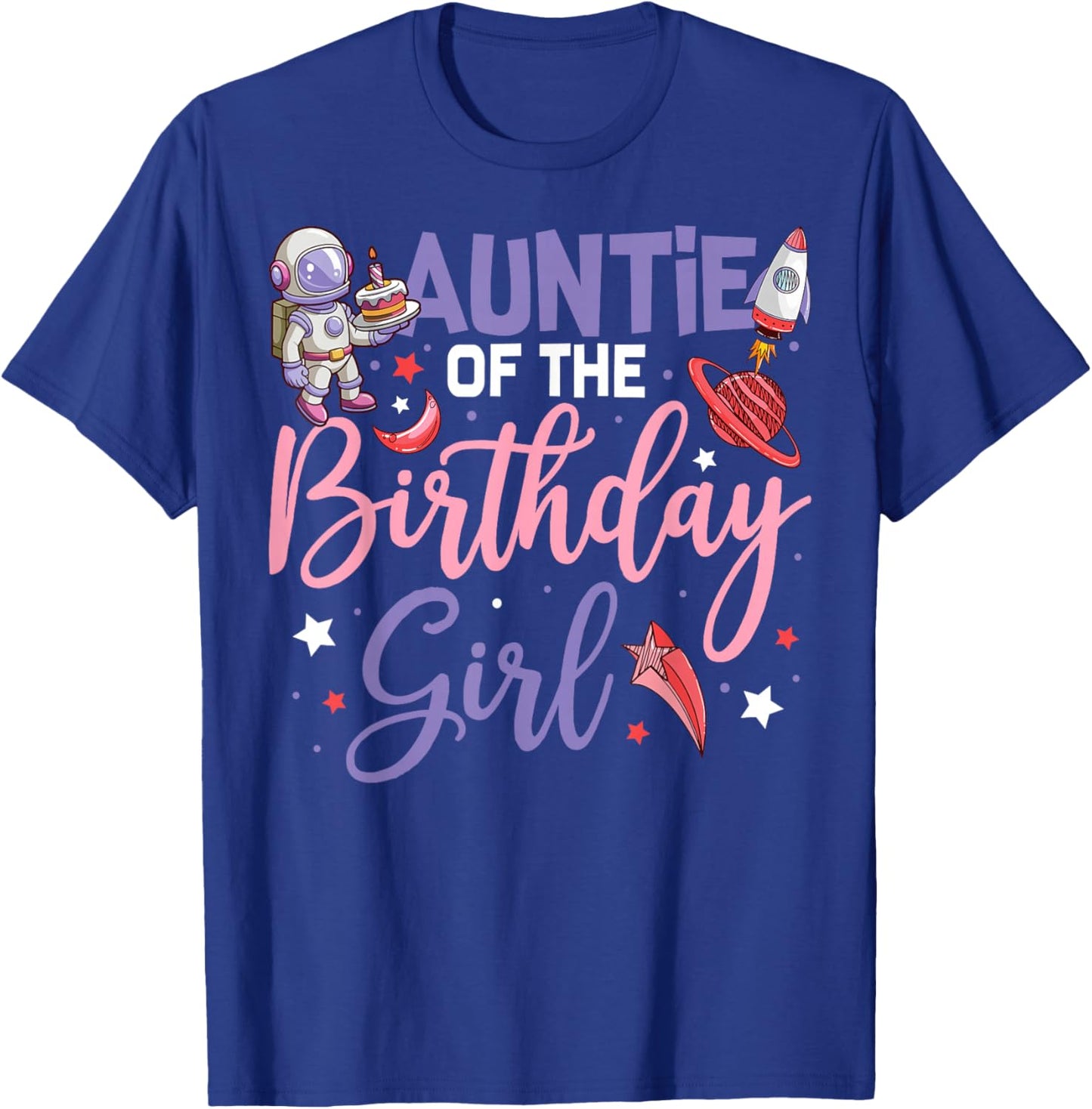 Two The Moon Auntie Of the Birthday Girl Astronaut Family T-Shirt - T-Shirt | Royal