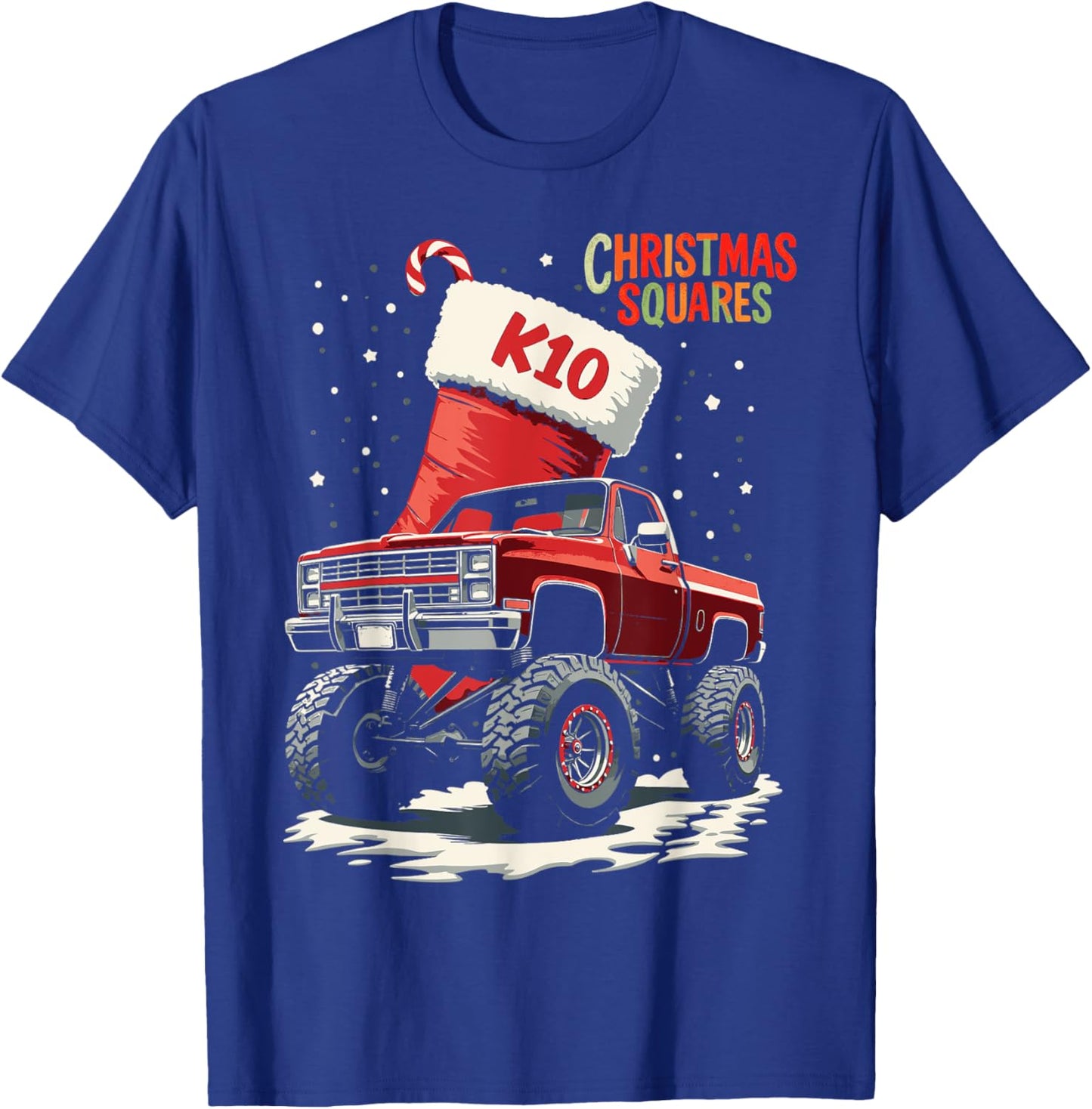 Squarebody K10 Christmas Squares Holiday Stocking truck T-Shirt - T-Shirt | Royal