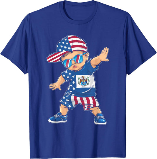 Half American Half Salvadorian USA Flag El Salvador America T-Shirt - T-Shirt | Royal
