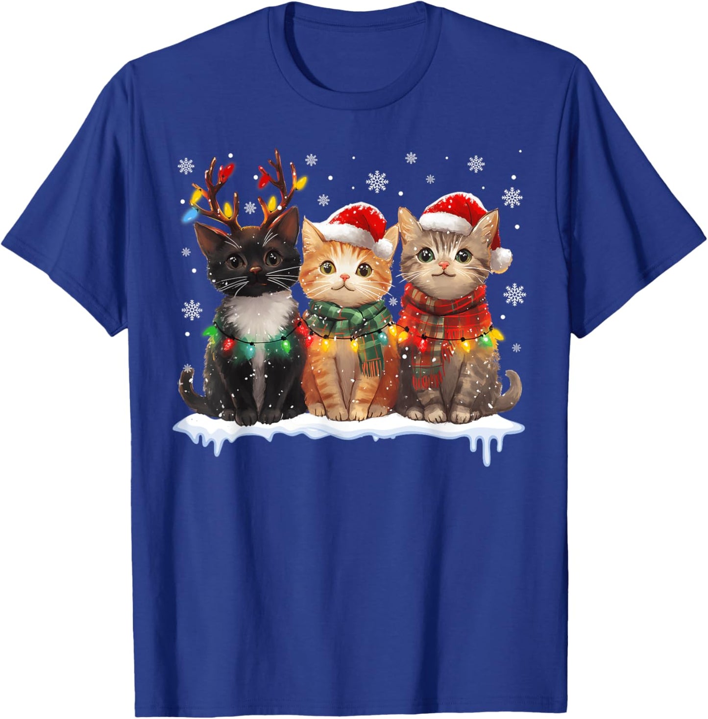 Santa Cat Light Reindeer Christmas Cat Lover Pajamas T-Shirt - T-Shirt | Royal