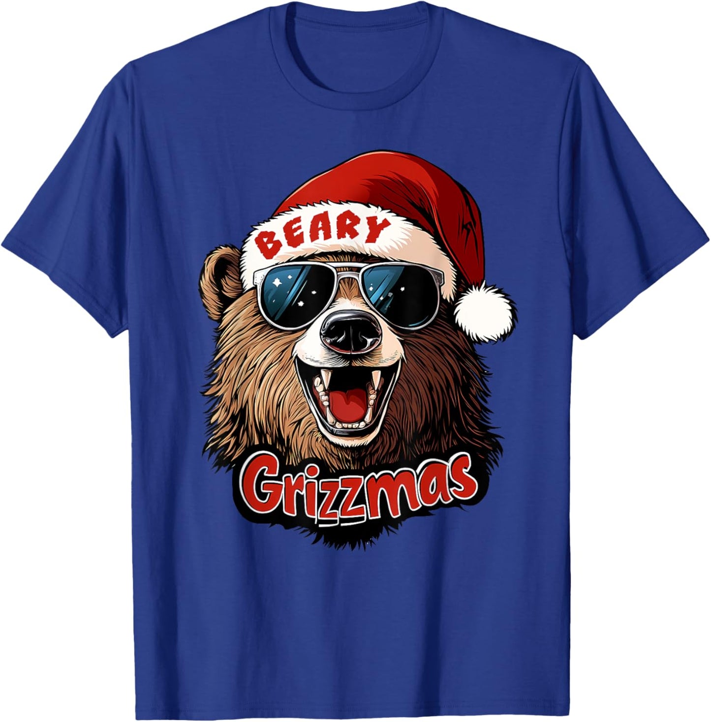 Funny Beary Grizzmas Grizzly Bear Christmas Cool Rizz Santa T-Shirt - T-Shirt | Royal