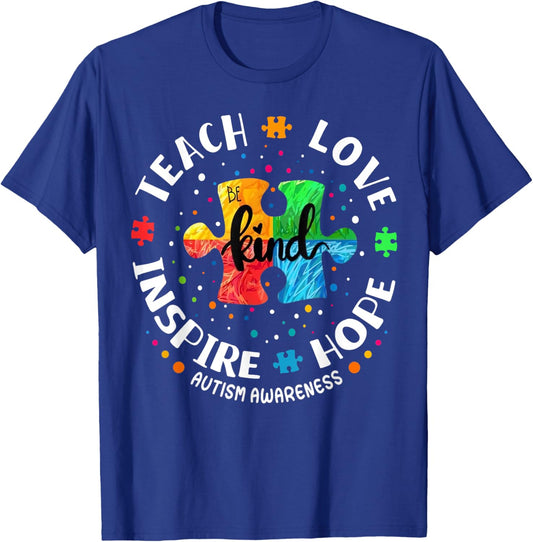 Autism Awareness Teacher Shirt Teach Hope Love Inspire T-Shirt - T-Shirt | Royal