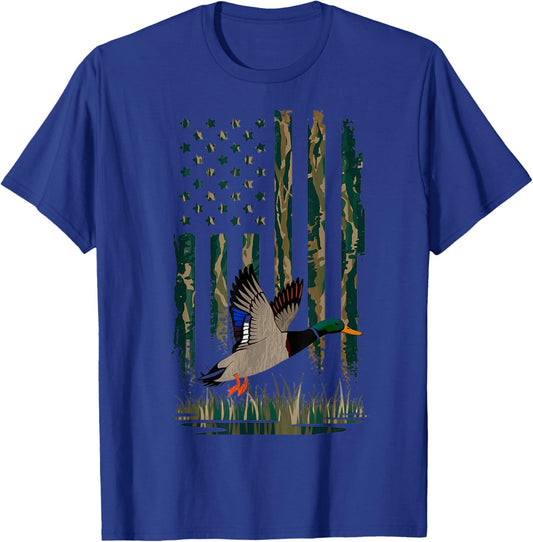 Duck Hunting Shirt Men Boys Kids Waterfowl Hunters Camo Flag T-Shirt - T-Shirt | Royal