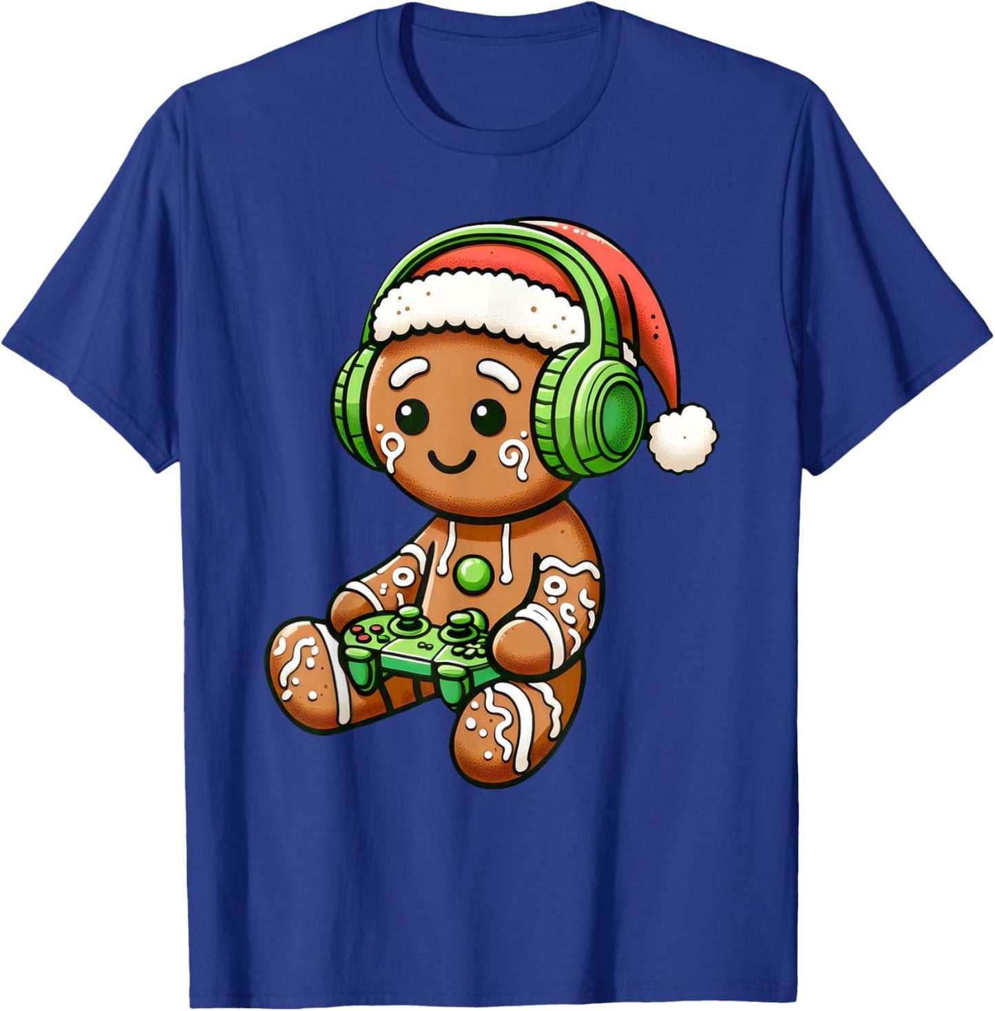 Christmas Gamer Gingerbread Santa Hat Xmas Gaming Men Boys T-Shirt - T-Shirt | Royal