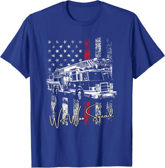 Wee Woo Squad Fire Truck Firefighter Funny Fireman T-Shirt - T-Shirt | Royal