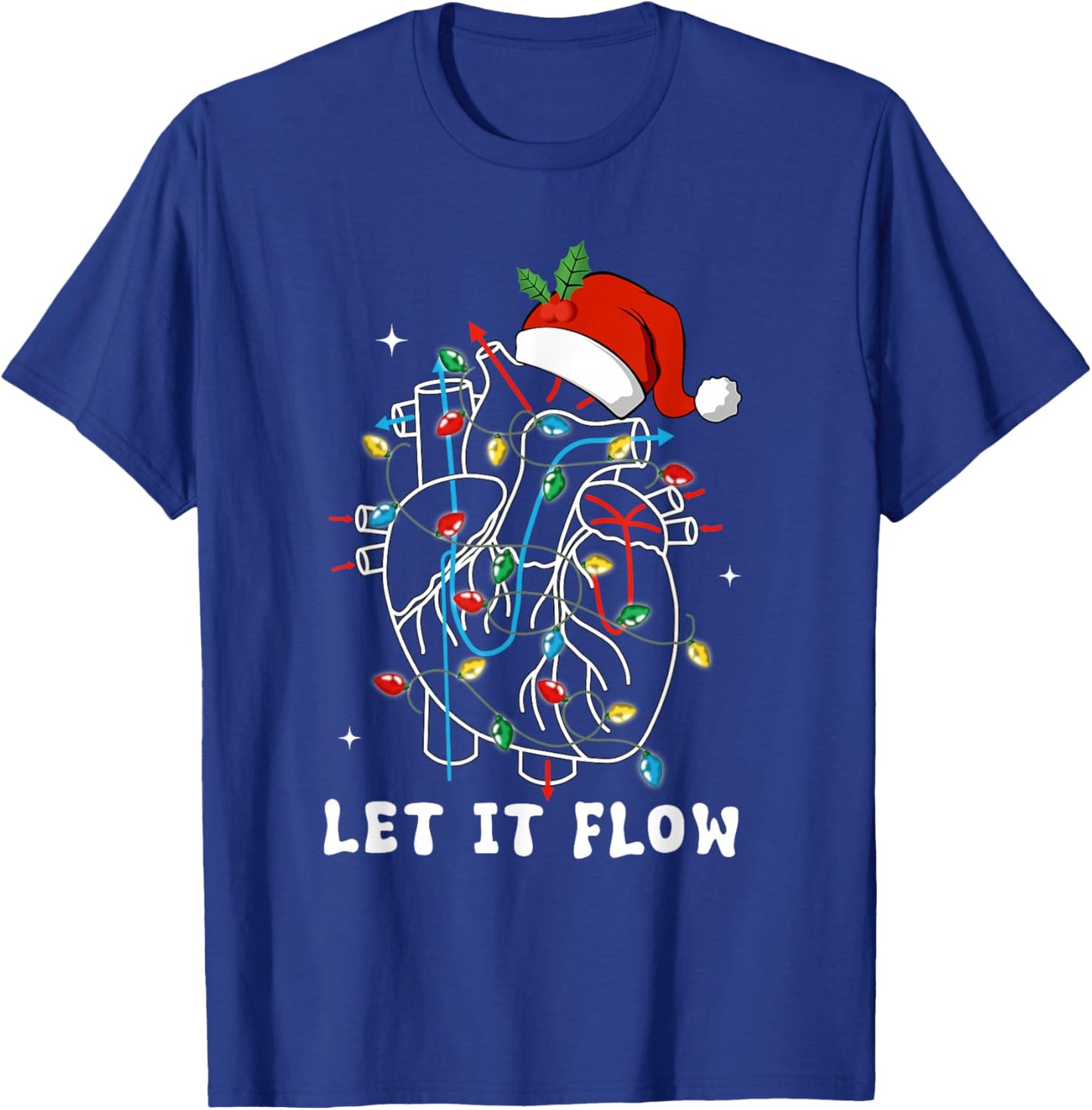 Funny Let It Flow Anatomy Heart Cardiac Nurse Santa Hat Xmas T-Shirt - T-Shirt | Royal