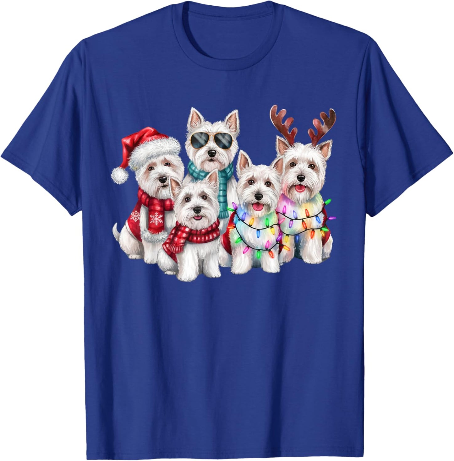 Westie Reindeer Christmas Lights Dog Lover Xmas Pajama Men Women T-Shirt - T-Shirt | Royal