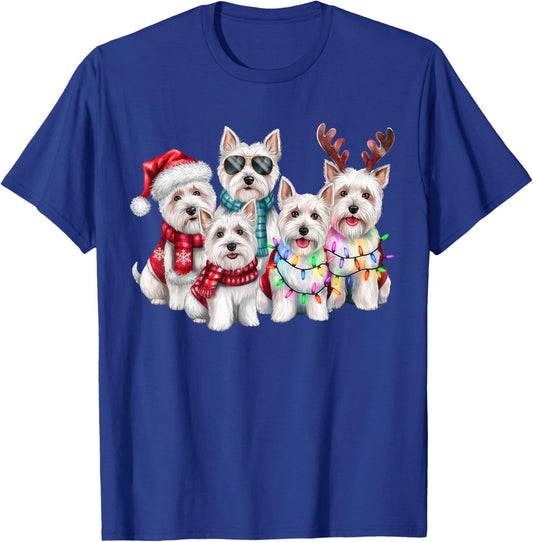 Westie Reindeer Christmas Lights Dog Lover Xmas Pajama Men Women T-Shirt - T-Shirt | Royal