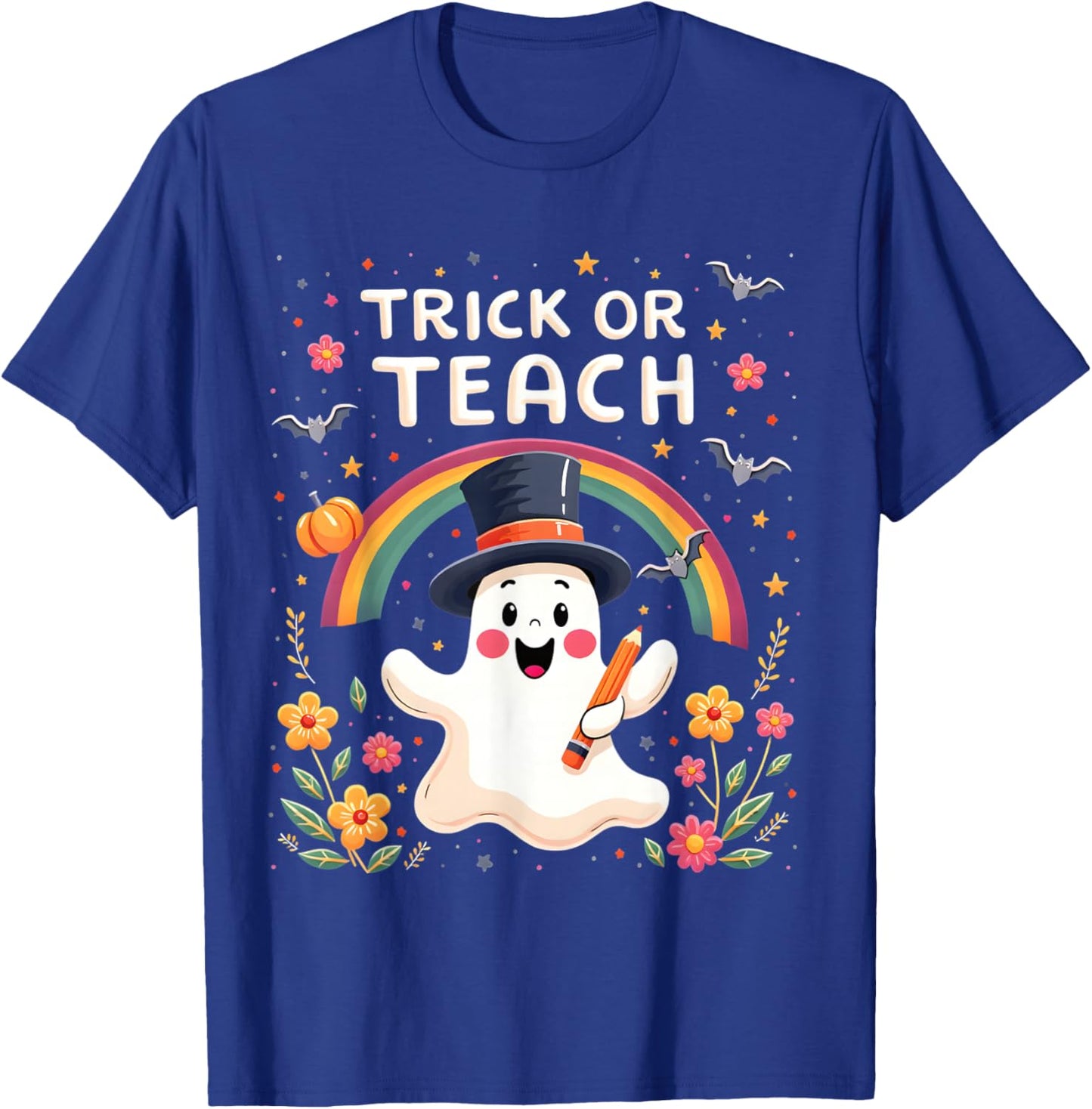 Trick Or Teach Cute Halloween Ghost Theme T-Shirt - T-Shirt | Royal